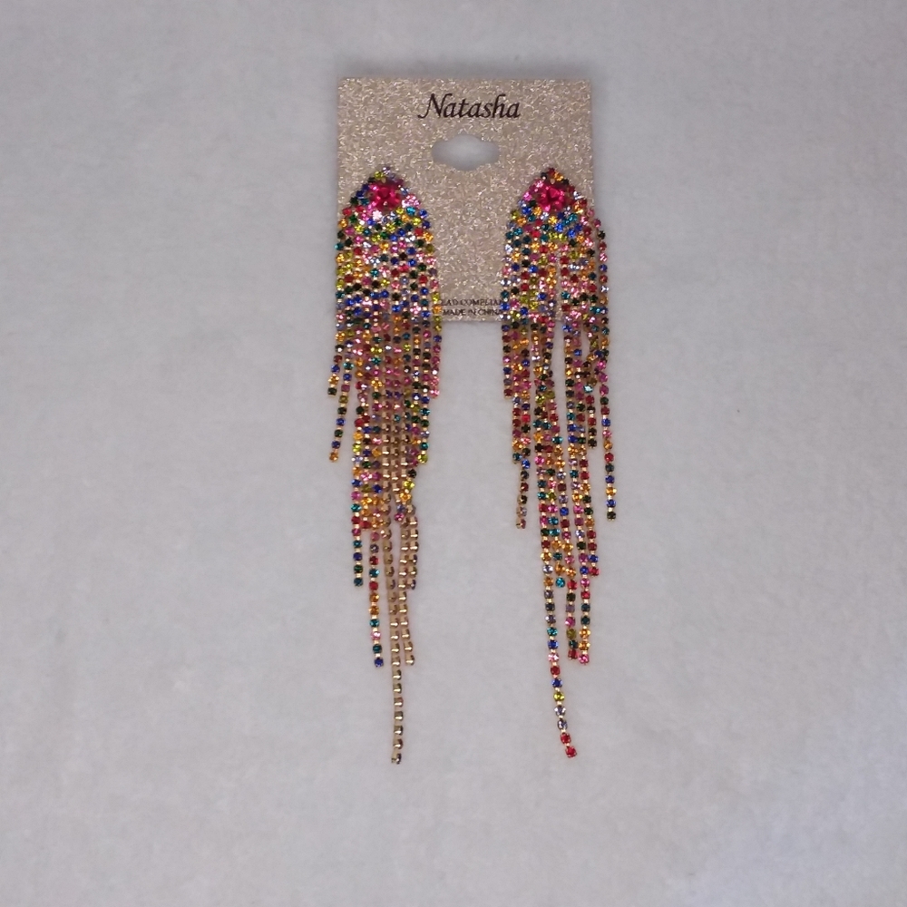 Dangle Multi Coloured Pierce Earrings Gold Tone Natasha